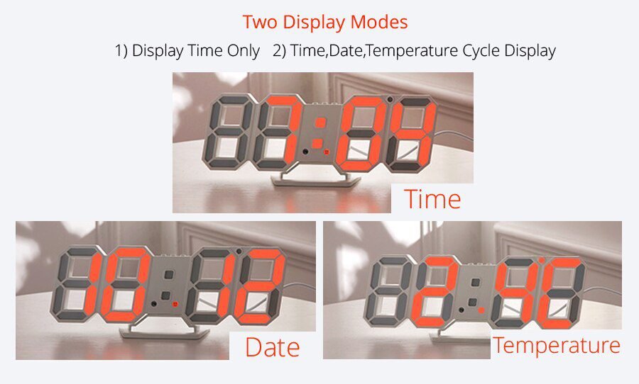 3D LED Wall Clock Modern Design Digital Table Clock Alarm Nightlight Saat reloj de pared Watch For Home Living Room Decoration