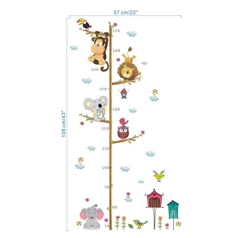 Cartoon Animals Lion Monkey Owl Elephant Height Measure Wall Sticker For Kids Rooms Growth Chart Nursery Room Decor Wall Art