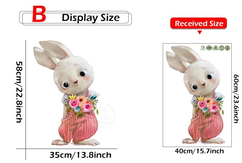 Watercolor Cartoon Bunny Wall Stickers Baby Nursery Wall Decals for Kids Room Living Room Bedroom Home Decor Rabbit Stickers PVC