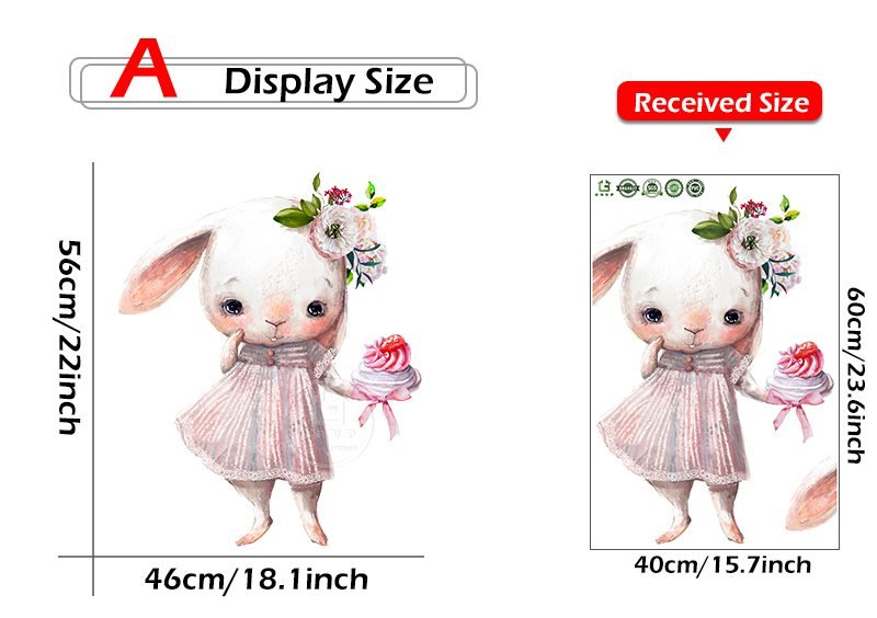 Watercolor Cartoon Bunny Wall Stickers Baby Nursery Wall Decals for Kids Room Living Room Bedroom Home Decor Rabbit Stickers PVC