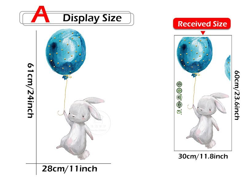 Watercolor Cartoon Bunny Wall Stickers Baby Nursery Wall Decals for Kids Room Living Room Bedroom Home Decor Rabbit Stickers PVC