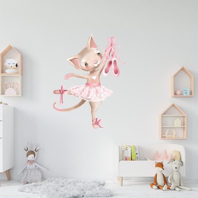 Cute Grey Bunny Ballet Rabbit Wall Stickers for Kids Room Cat Baby Nursery Wall Decals Pink Flower for Girl Room Home Decoration Cute Grey Bunny Ballet Rabbit Wall Stickers for Kids Room Cat Baby Nursery Wall Decals Pink Flower for Girl Room Home Decoration