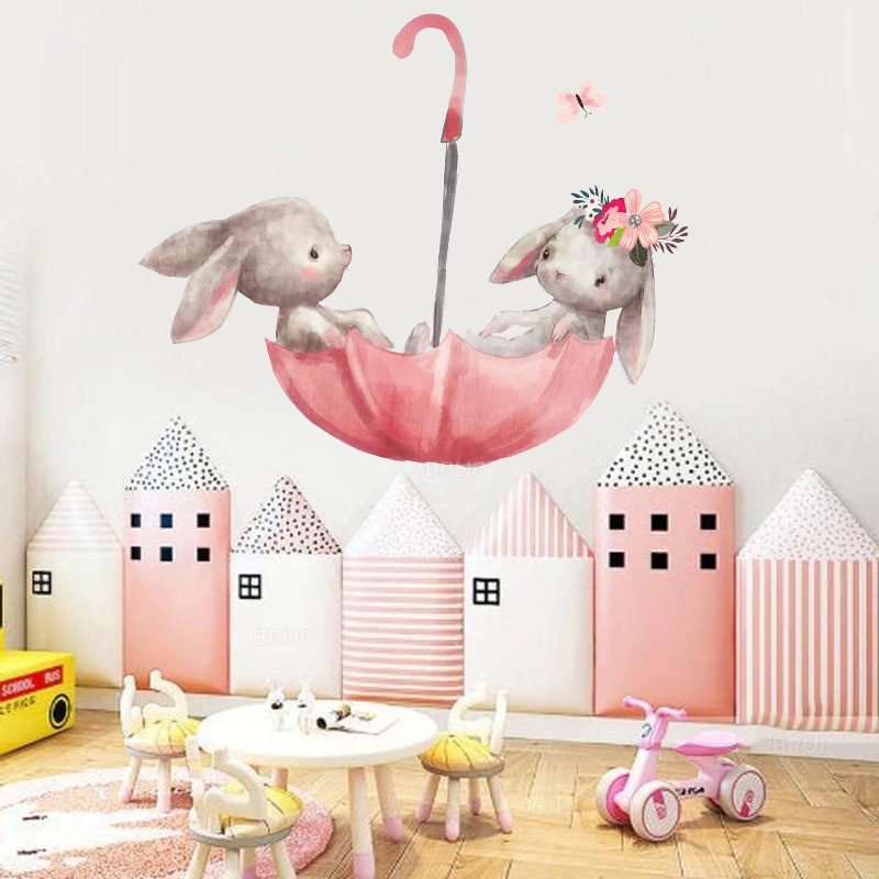 Cute Grey Bunny Ballet Rabbit Wall Stickers for Kids Room Cat Baby Nursery Wall Decals Pink Flower for Girl Room Home Decoration Cute Grey Bunny Ballet Rabbit Wall Stickers for Kids Room Cat Baby Nursery Wall Decals Pink Flower for Girl Room Home Decoration