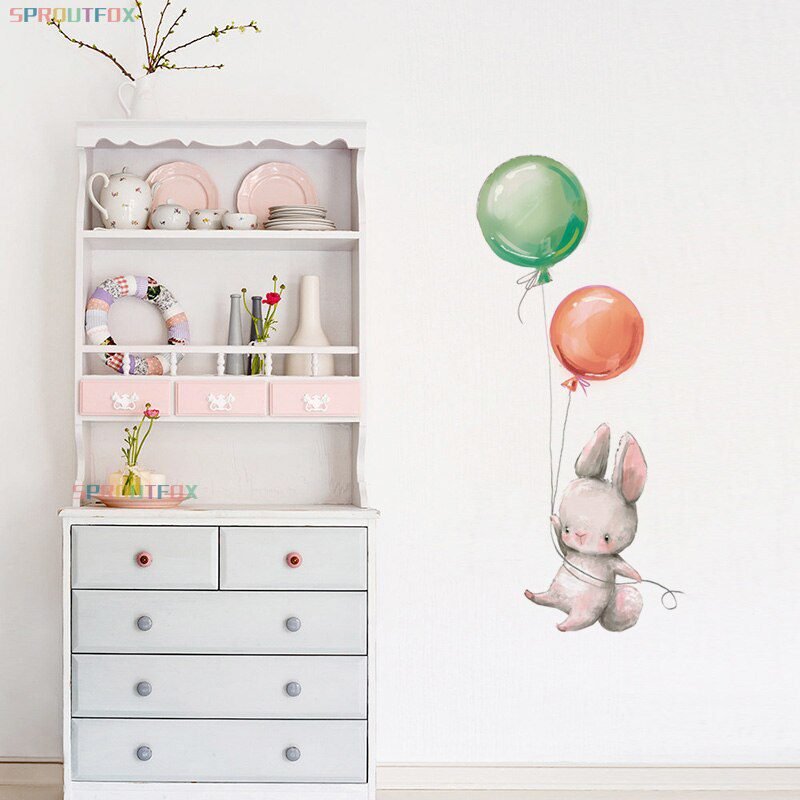 Animal Cartoon Wall Stickers For Kids Rooms Balloon Bunny Decorative 3D Wall Stickers For Children Rooms Large Kids Wall Decals