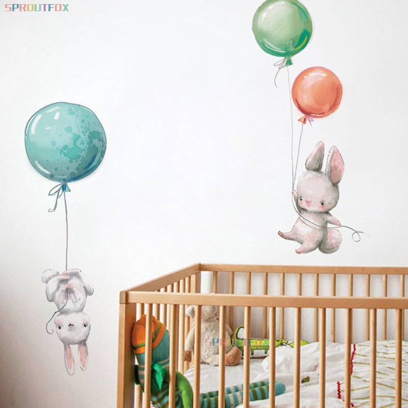 Animal Cartoon Wall Stickers For Kids Rooms Balloon Bunny Decorative 3D Wall Stickers For Children Rooms Large Kids Wall Decals