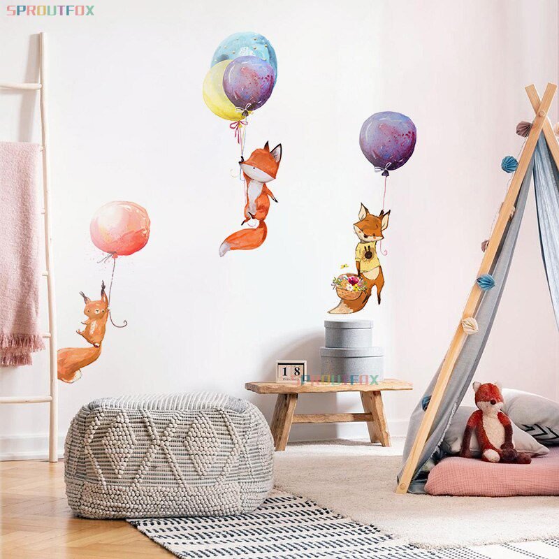 Animal Cartoon Wall Stickers For Kids Rooms Balloon Bunny Decorative 3D Wall Stickers For Children Rooms Large Kids Wall Decals