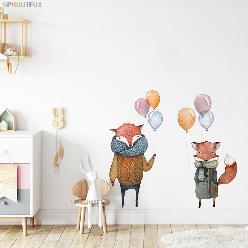 Animal Cartoon Wall Stickers For Kids Rooms Balloon Bunny Decorative 3D Wall Stickers For Children Rooms Large Kids Wall Decals