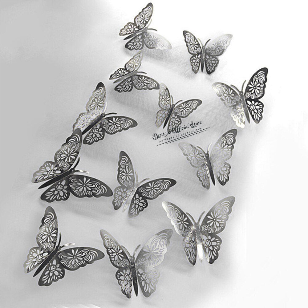 12Pcs 4D Hollow Butterfly Wall Sticker DIY Home Decoration Wall Stickers wedding Party Wedding Decors Butterfly Kids Room Decors