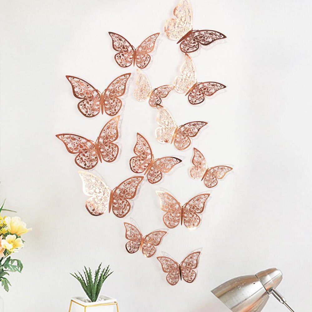 12Pcs 4D Hollow Butterfly Wall Sticker DIY Home Decoration Wall Stickers wedding Party Wedding Decors Butterfly Kids Room Decors