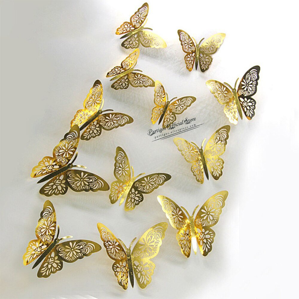 12Pcs 4D Hollow Butterfly Wall Sticker DIY Home Decoration Wall Stickers wedding Party Wedding Decors Butterfly Kids Room Decors