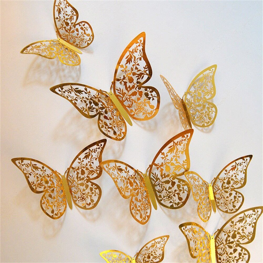12Pcs 4D Hollow Butterfly Wall Sticker DIY Home Decoration Wall Stickers wedding Party Wedding Decors Butterfly Kids Room Decors