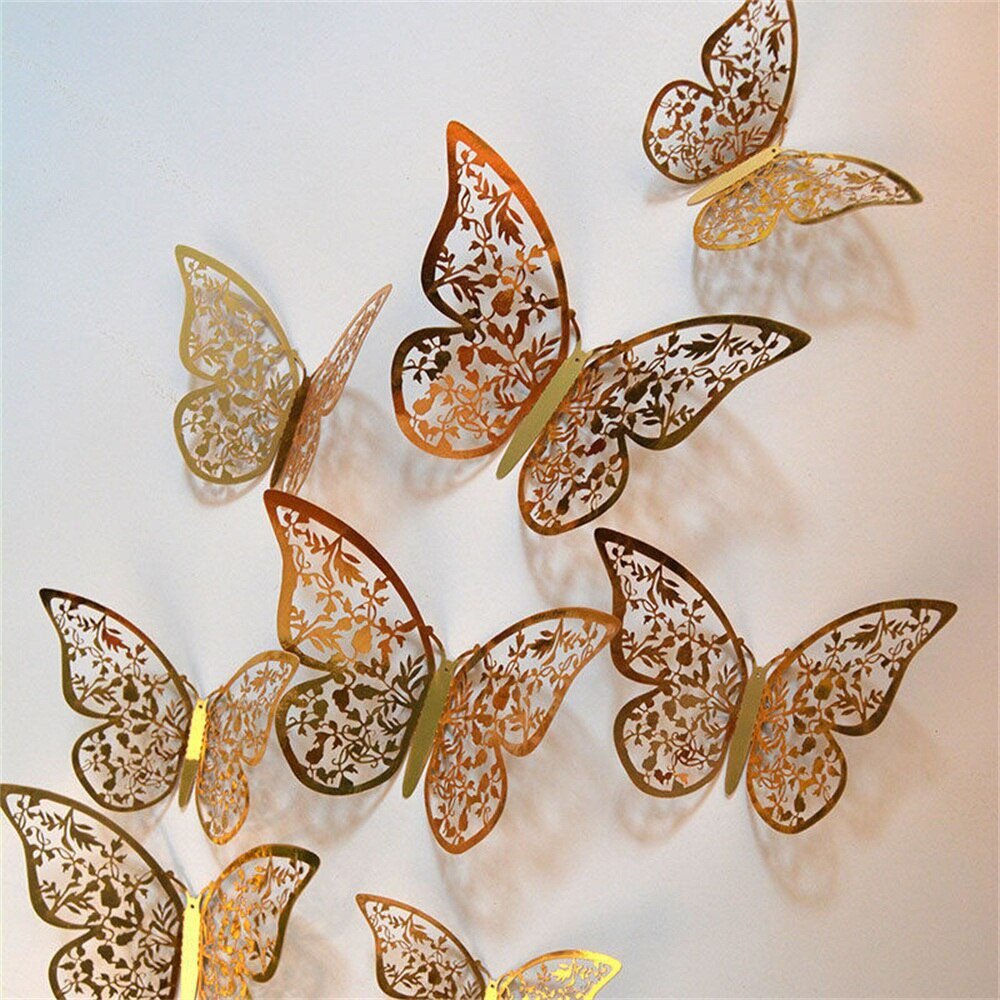 12Pcs 4D Hollow Butterfly Wall Sticker DIY Home Decoration Wall Stickers wedding Party Wedding Decors Butterfly Kids Room Decors