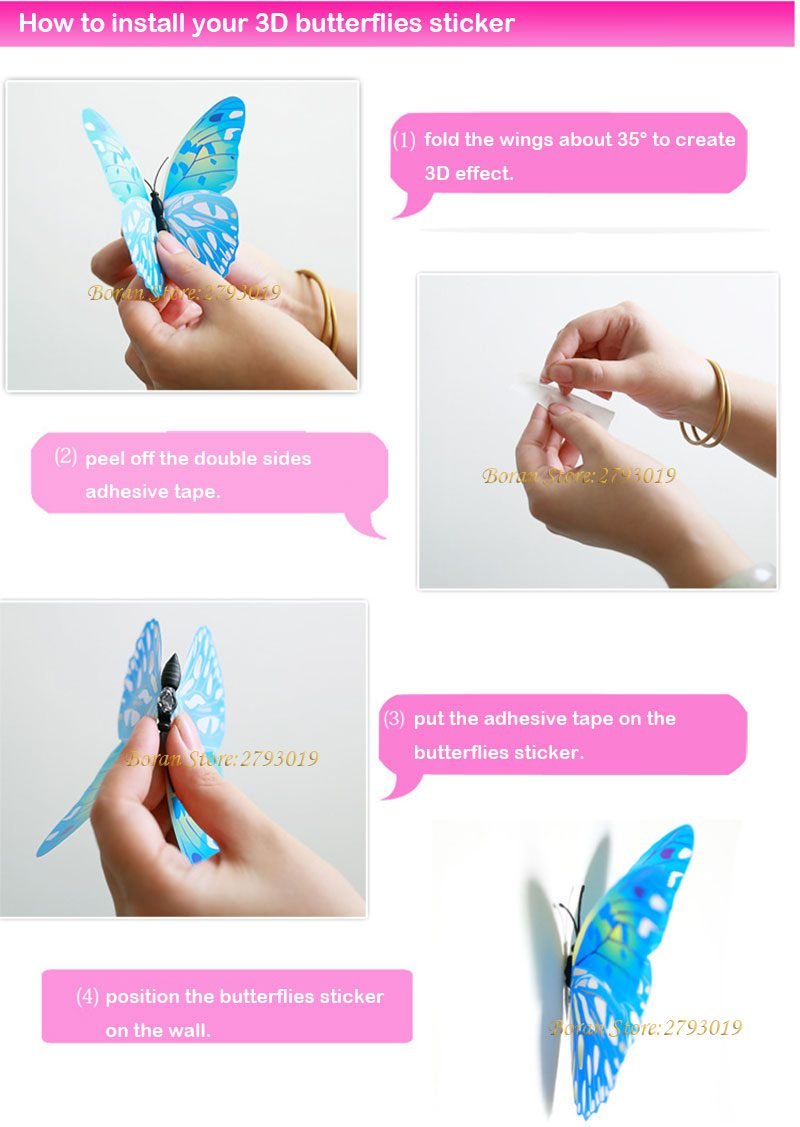 36pcs 3D Crystal Butterfly Wall Stickers Creative Butterflies with Diamond Home Decor Kids Room Decoration Art Wall Decals