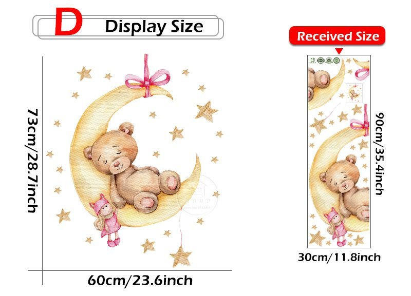 Cartoon Teddy Bear Sleeping on the Moon and Stars Wall Stickers for Kids Room Baby Room Decoration Wall Decals Room Interior
