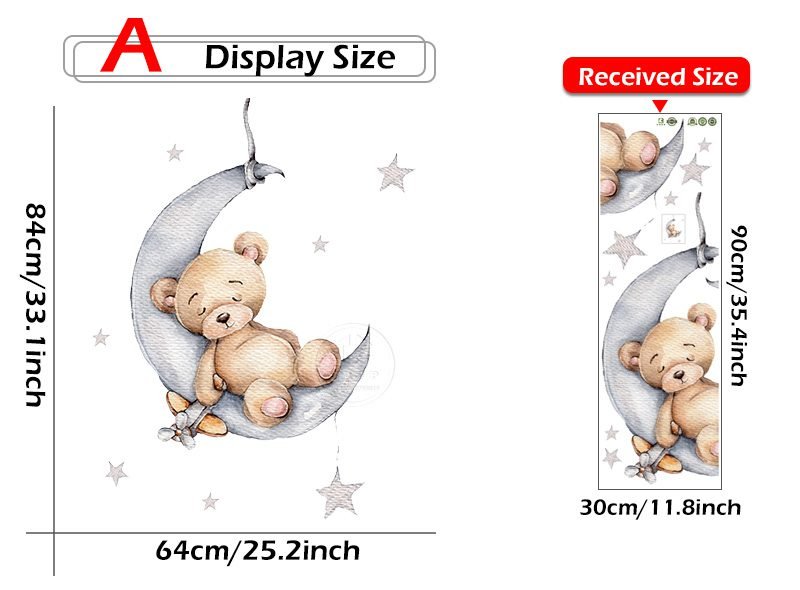 Cartoon Teddy Bear Sleeping on the Moon and Stars Wall Stickers for Kids Room Baby Room Decoration Wall Decals Room Interior