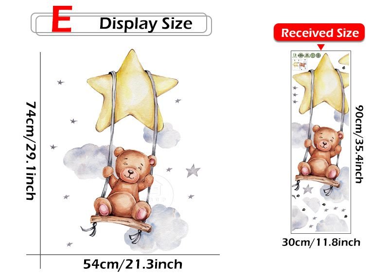 Cartoon Teddy Bear Sleeping on the Moon and Stars Wall Stickers for Kids Room Baby Room Decoration Wall Decals Room Interior
