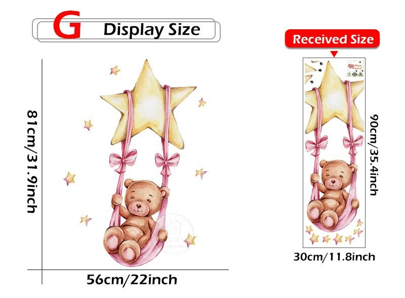 Cartoon Teddy Bear Sleeping on the Moon and Stars Wall Stickers for Kids Room Baby Room Decoration Wall Decals Room Interior