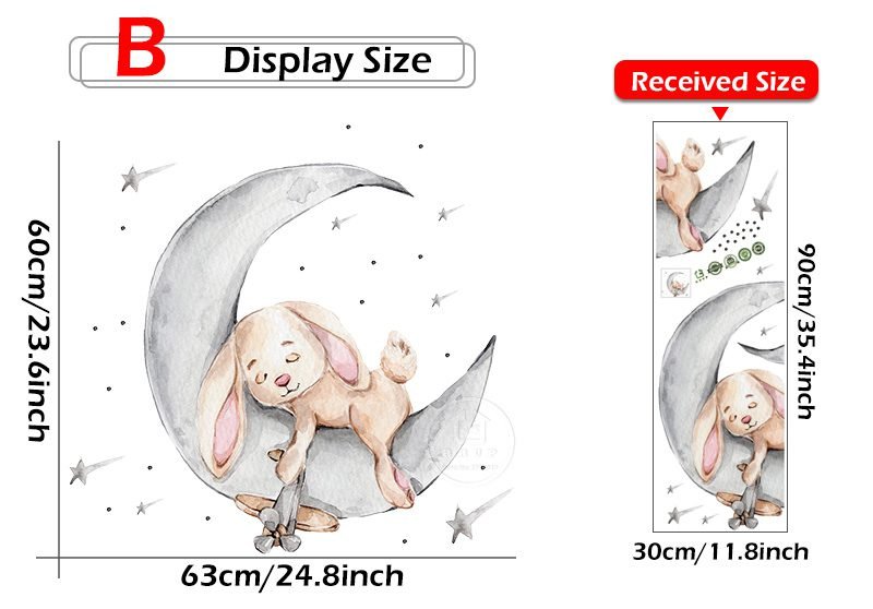 Cartoon Teddy Bear Sleeping on the Moon and Stars Wall Stickers for Kids Room Baby Room Decoration Wall Decals Room Interior