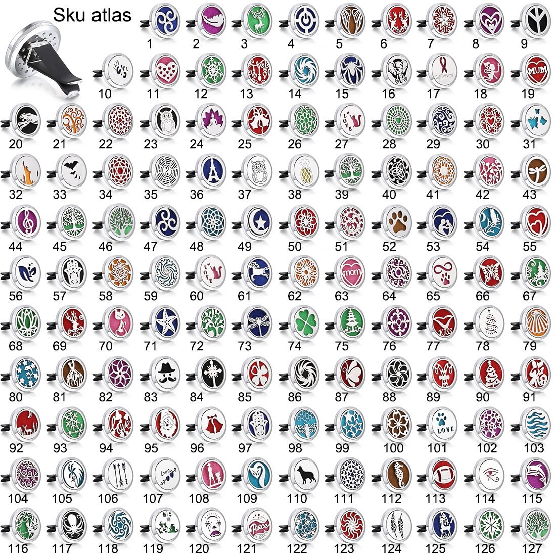 New Aromatherapy Car Perfume Diffuser Stainless Steel 30mm Magnetic Aroma Diffuser Locket Car Air Freshener Vent Clip + 1pcs Pad