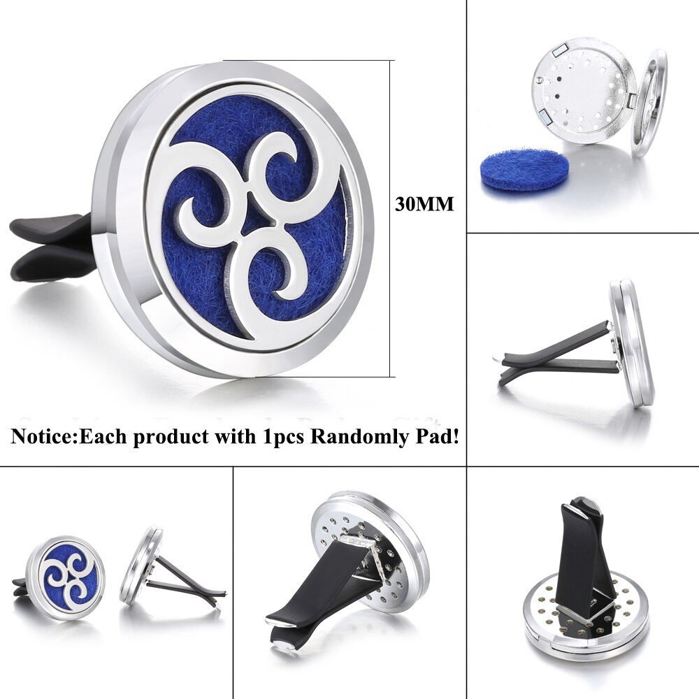 New Aromatherapy Car Perfume Diffuser Stainless Steel 30mm Magnetic Aroma Diffuser Locket Car Air Freshener Vent Clip + 1pcs Pad