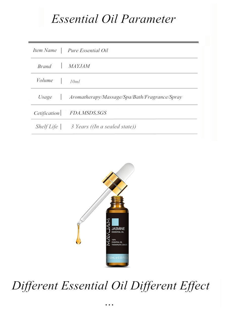 10ml 30ml 100ml with Dropper Jasmine Lavender Eucalyptus Mint Vanilla Pure Natural Essential Oils Ylang Ylang Tea Tree Aroma Oil