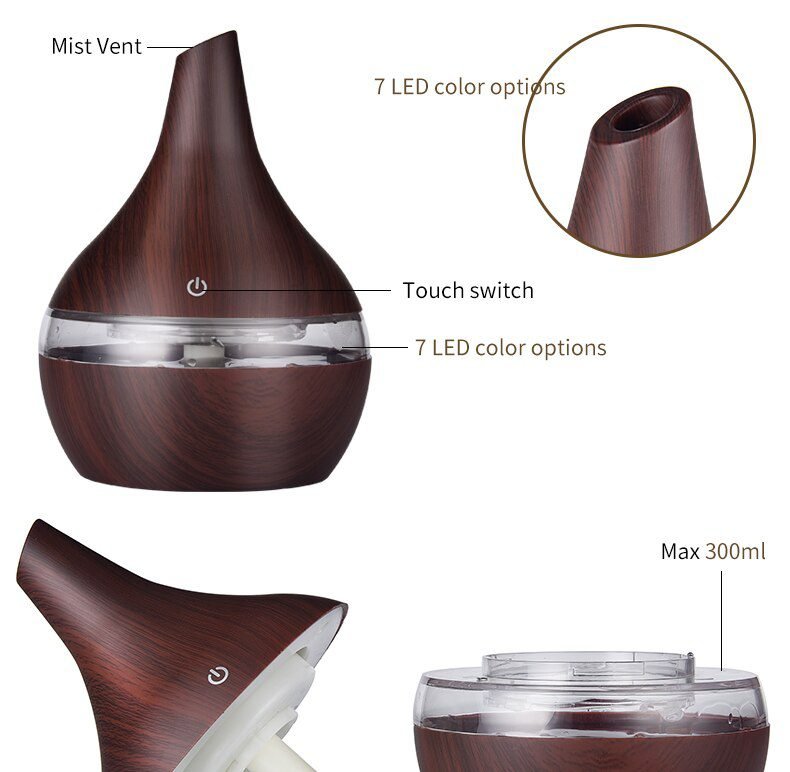 saengQ Humidifier Electric Aroma Air Diffuser Wood Ultrasonic Air Humidifier Essential Oil Aromatherapy Cool Mist Maker For Home