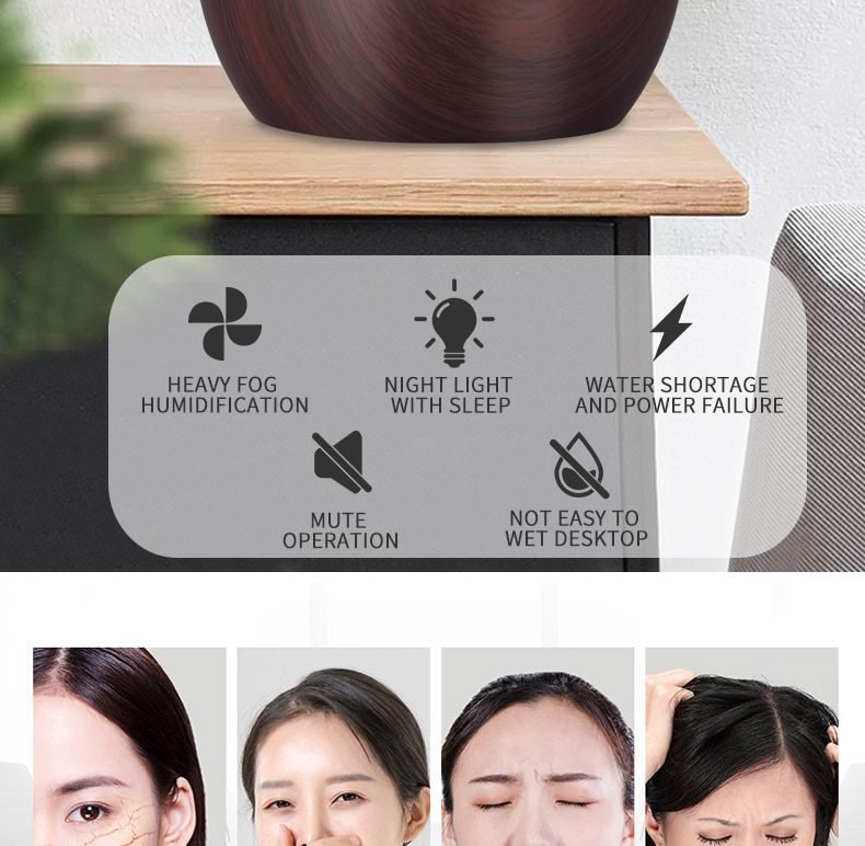 saengQ Humidifier Electric Aroma Air Diffuser Wood Ultrasonic Air Humidifier Essential Oil Aromatherapy Cool Mist Maker For Home