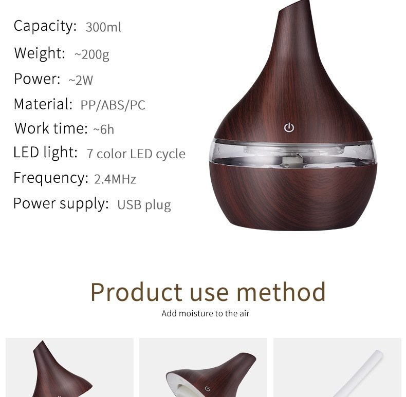 saengQ Humidifier Electric Aroma Air Diffuser Wood Ultrasonic Air Humidifier Essential Oil Aromatherapy Cool Mist Maker For Home