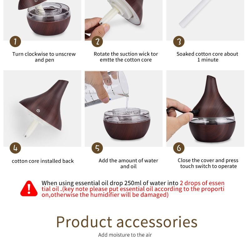 saengQ Humidifier Electric Aroma Air Diffuser Wood Ultrasonic Air Humidifier Essential Oil Aromatherapy Cool Mist Maker For Home