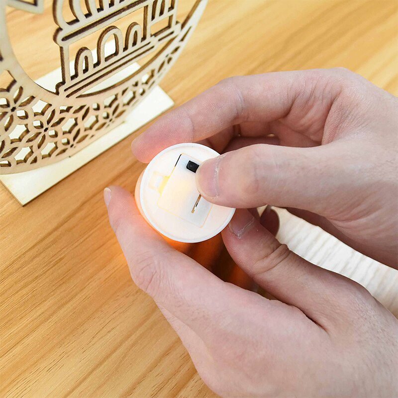 EID Mubarak Wooden Pendant with LED Candles Light Ramadan Decorations For Home Islamic Muslim Party Eid Decor Kareem Ramadan