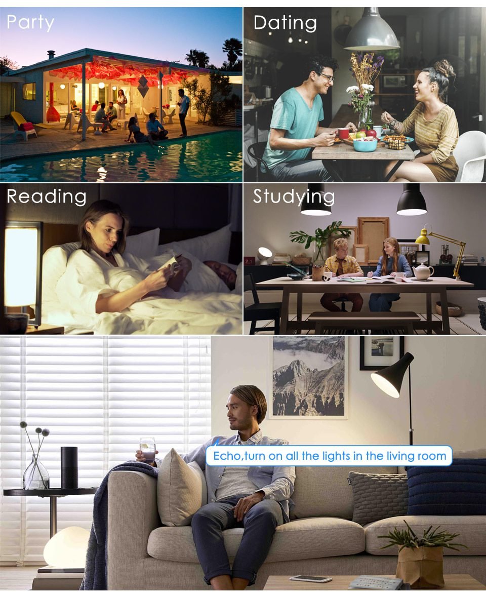 15W WiFi Smart Light Bulb B22 E27 LED RGB Lamp Work with Alexa/Google Home 85-265V RGB+White Dimmable Timer Function Magic Bulb