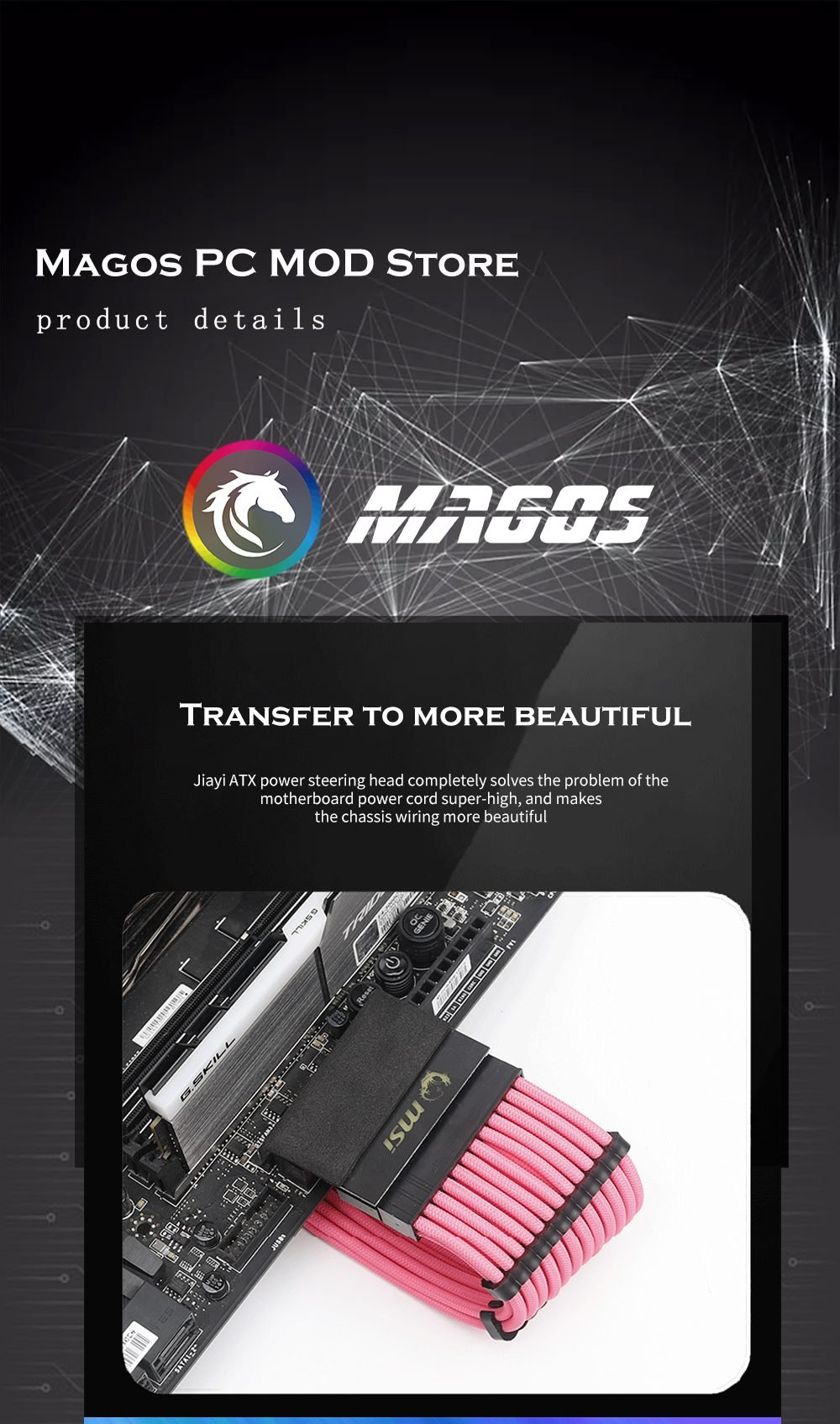 Computer M/B ATX Power Supply 24Pin 90 Degree Connector Adapter, Steering Head DIY MOD Mounting Accessories Wiring Artifact