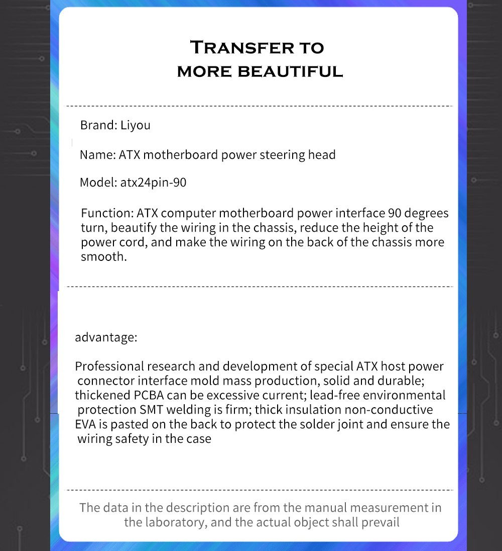 Computer M/B ATX Power Supply 24Pin 90 Degree Connector Adapter, Steering Head DIY MOD Mounting Accessories Wiring Artifact