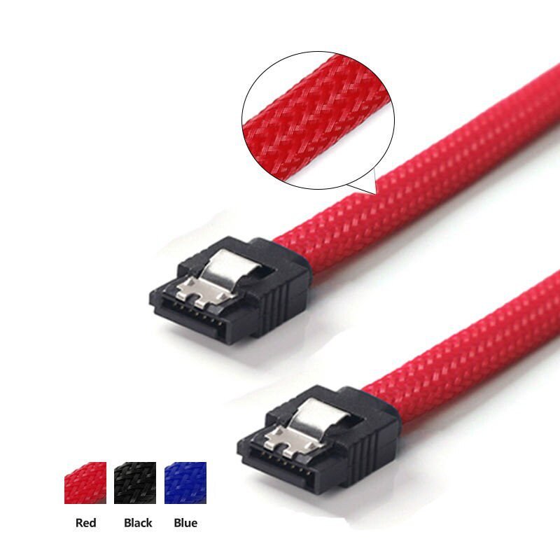 1pcs/3pcs 50cm Sata3 7pin Data Cables 6gb/s Ssd Cable Hdd Hard Disk Drive Cord Line With Nylon Braid White Red Color Sleeved
