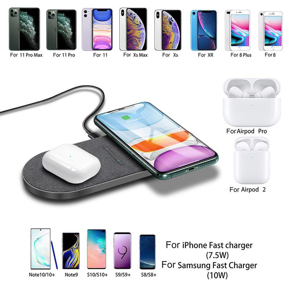 2 in 1 30W Dual Seat Qi Wireless Charger for Samsung S20 S10 Double Fast Charging Pad For iPhone 12 11 XS Max XR X 8 Airpods Pro