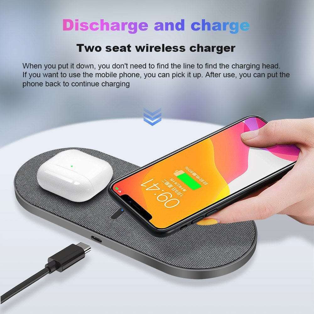 2 in 1 30W Dual Seat Qi Wireless Charger for Samsung S20 S10 Double Fast Charging Pad For iPhone 12 11 XS Max XR X 8 Airpods Pro
