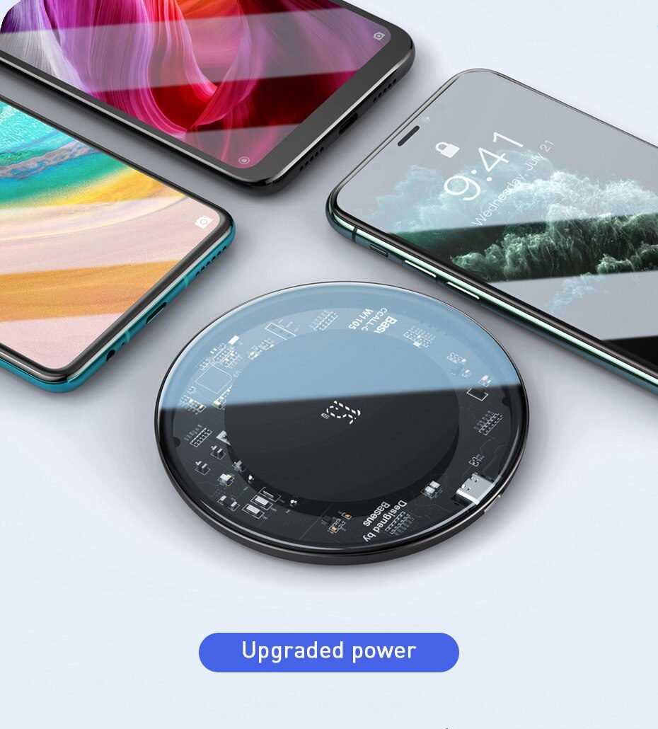 Baseus 15W Fast Wireless Charger For iPhone 12 X 11 Max For Airpods Visible Qi Wireless Charging Pad For Samsung S10 S9 Note 10