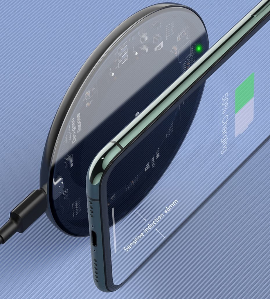 Baseus 15W Fast Wireless Charger For iPhone 12 X 11 Max For Airpods Visible Qi Wireless Charging Pad For Samsung S10 S9 Note 10