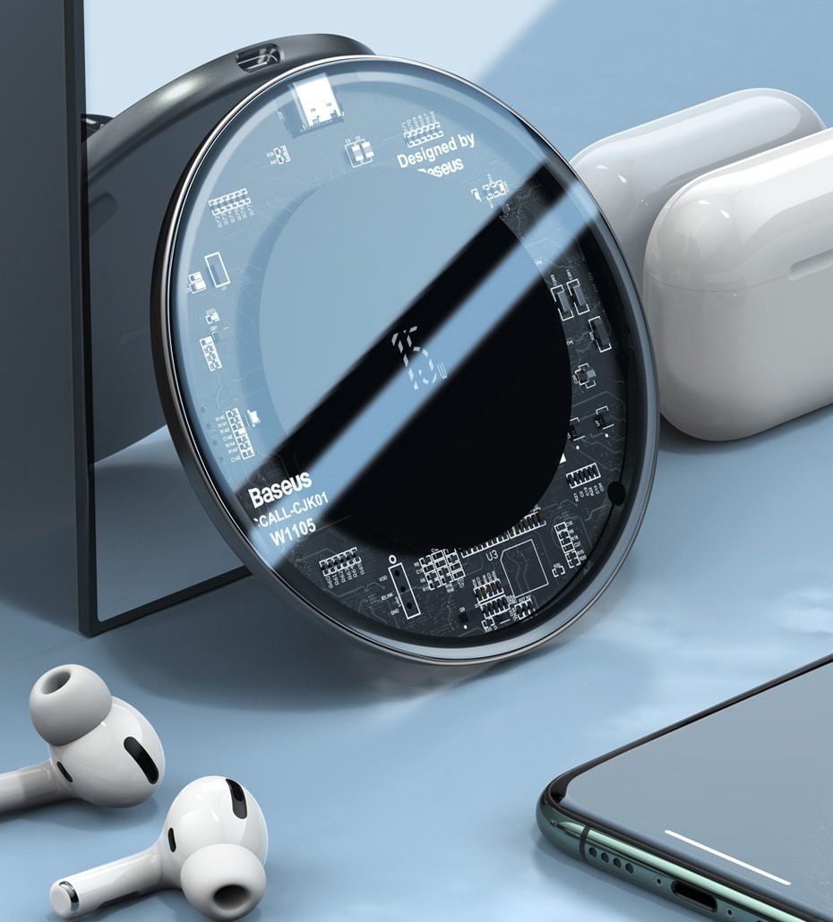 Baseus 15W Fast Wireless Charger For iPhone 12 X 11 Max For Airpods Visible Qi Wireless Charging Pad For Samsung S10 S9 Note 10