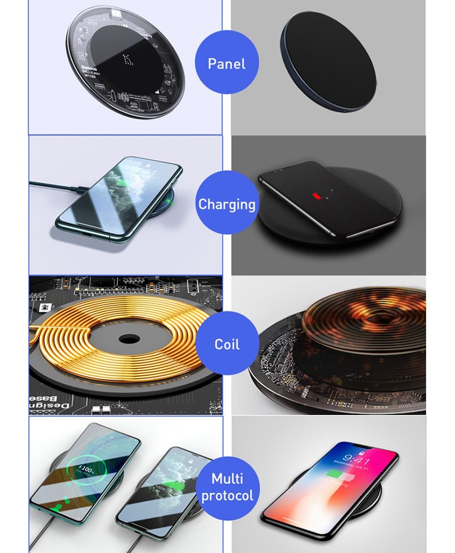 Baseus 15W Fast Wireless Charger For iPhone 12 X 11 Max For Airpods Visible Qi Wireless Charging Pad For Samsung S10 S9 Note 10