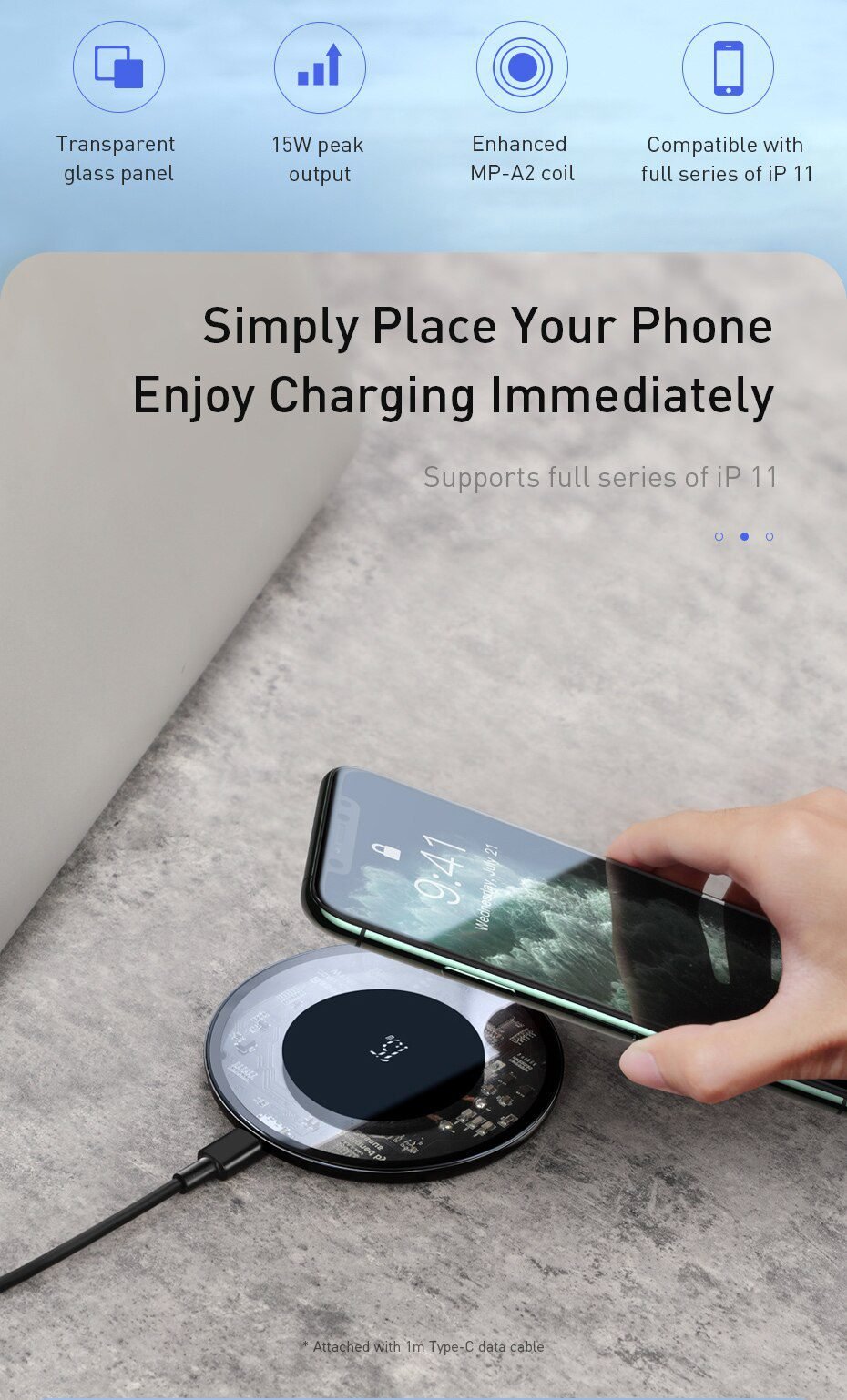 Baseus 15W Qi Wireless Charger for iPhone 12 11 Pro Max Xs Induction Fast Wireless Charging Pad for Samsung Xiaomi POCO X3 M3 F3