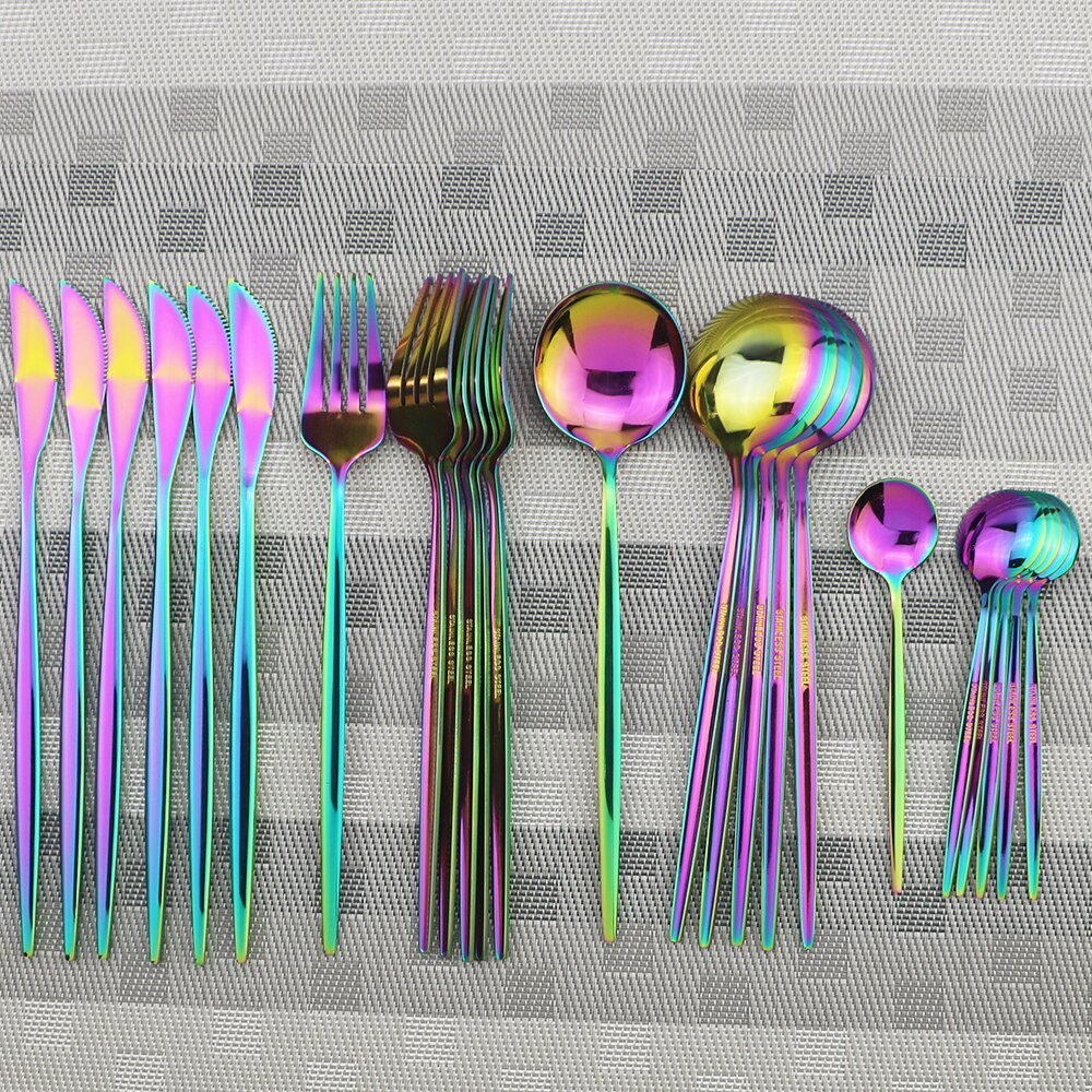 24pcs Black Western Dinnerware Set Stainless Steel Cutlery Set Fork Knife Spoon Tableware Set Flatware Set Silverware Set