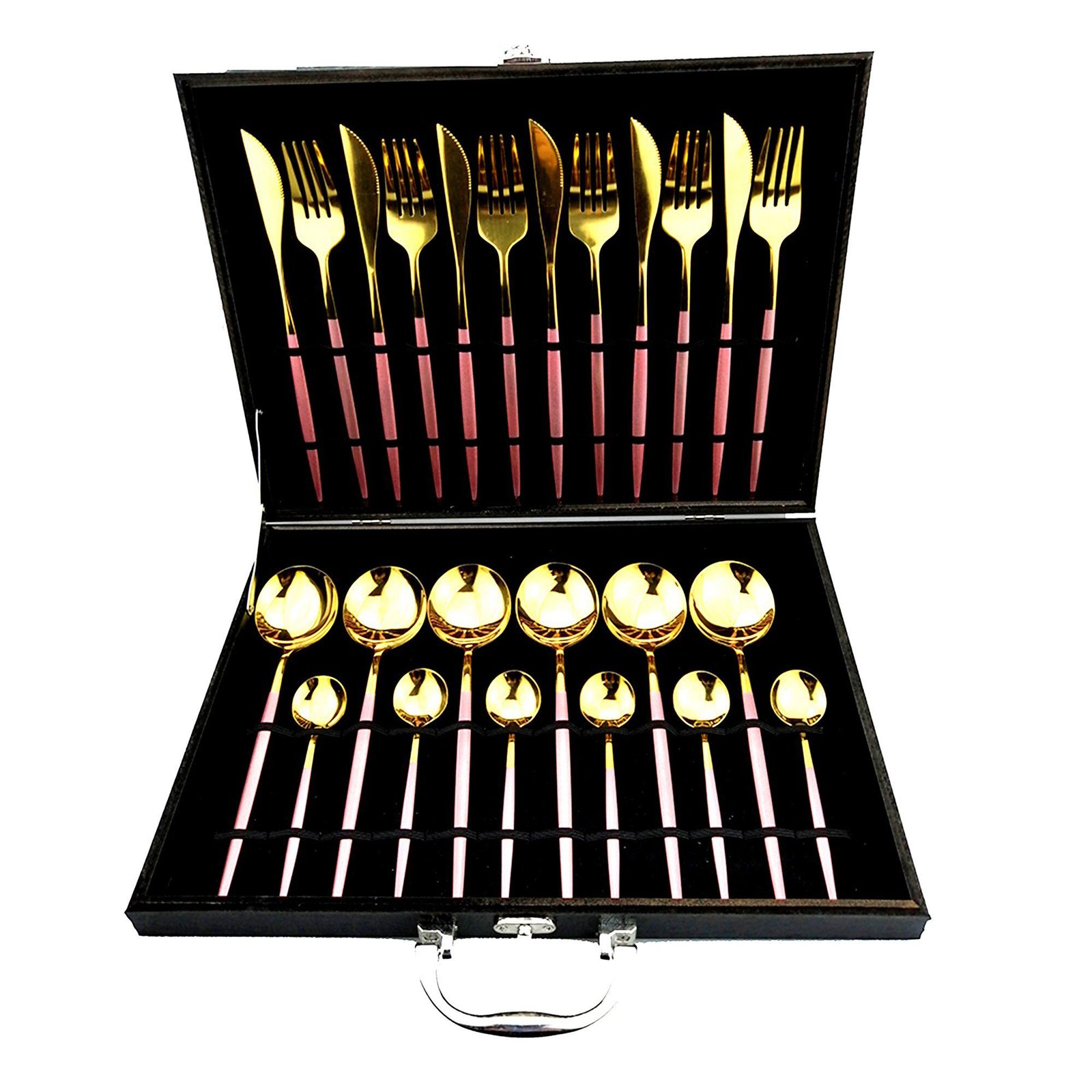 24pcs White Gold Dinnerware Set Stainless Steel Knife Fork Spoon Cutlery Set Kitchen Tableware Set Flatware Set Wholesale