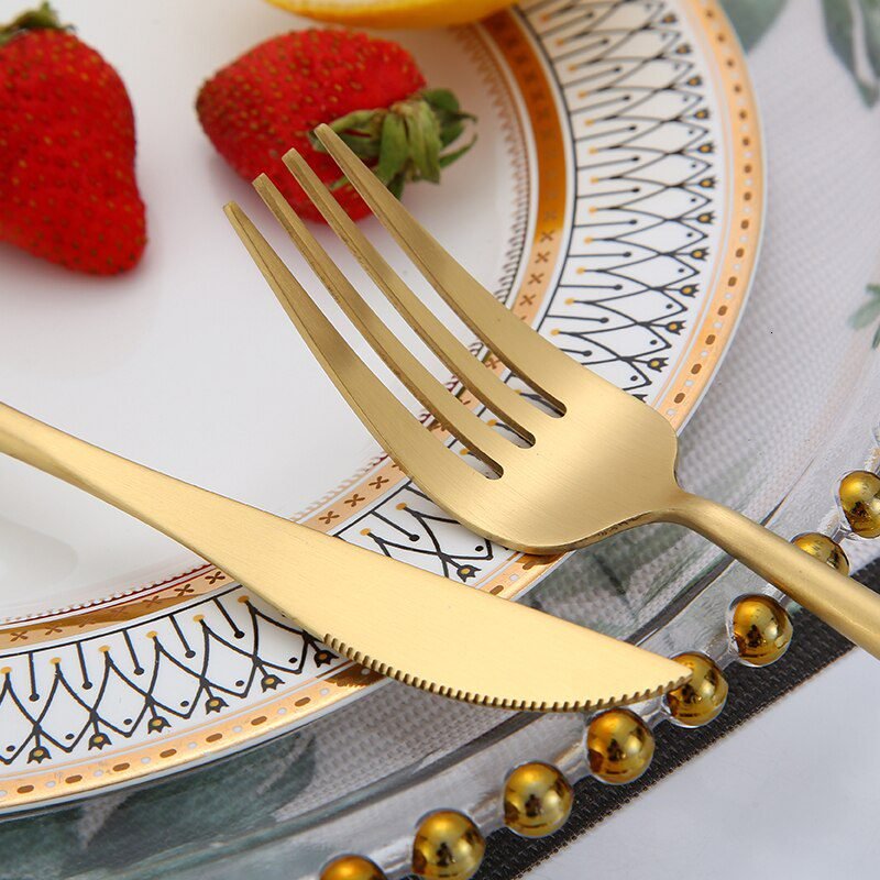 Gold Cutlery Set Forks Knives Spoons 18/10 Stainless Steel Dinner Dinnerware Set Fork Spoon Knife Chopsticks Set Dropshipping