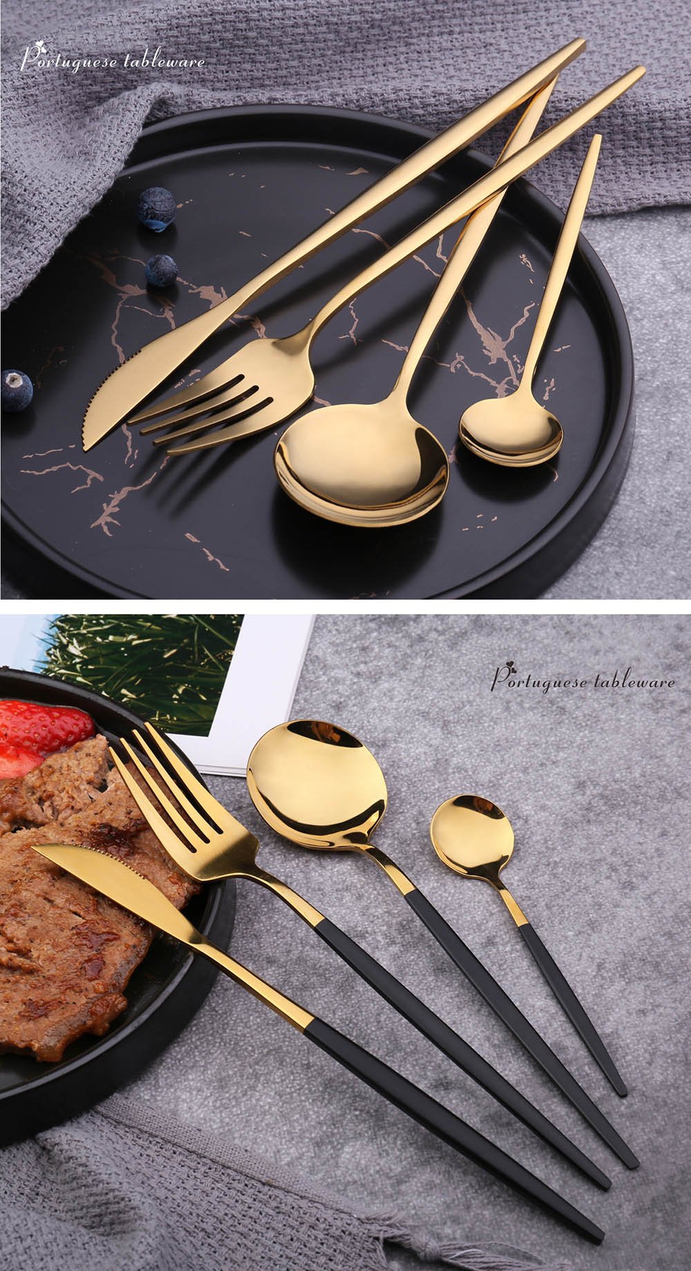 24Pcs 18/10 Stainless Steel Dinnerware Set Black Gold Cutlery Spoon Fork Knife Western Cutleri Silverware tableware Set Supplies