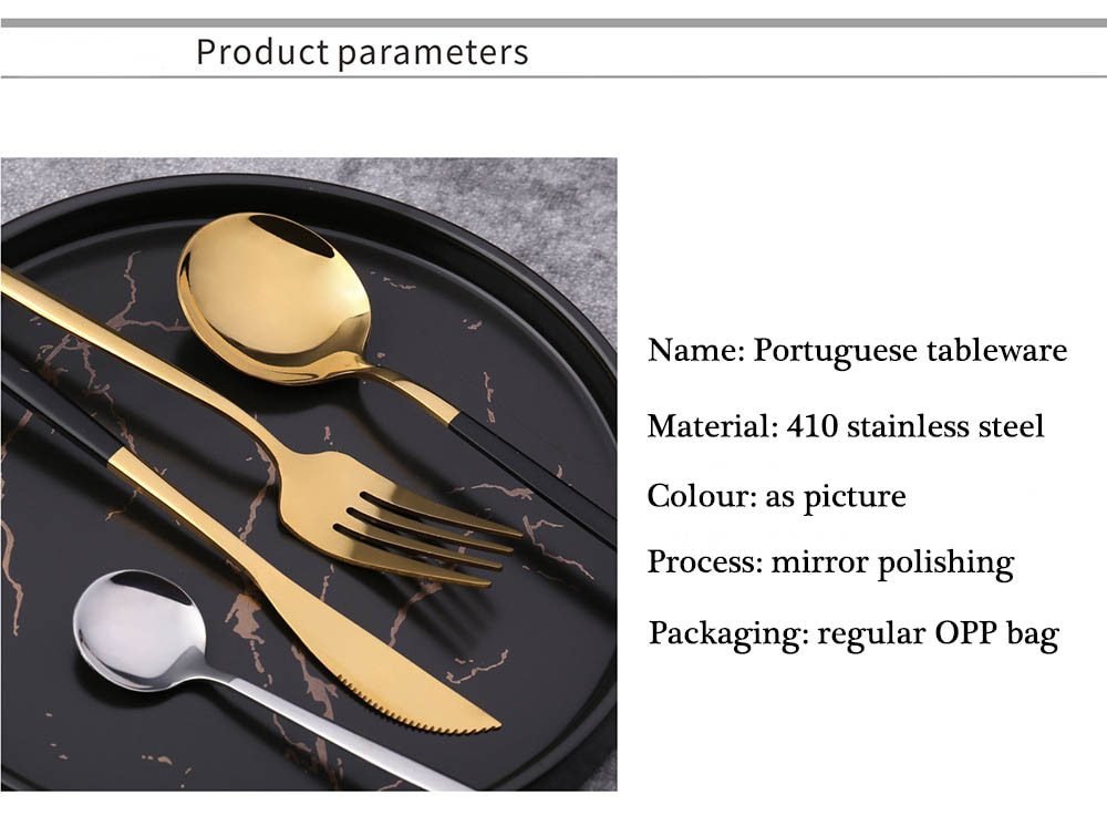 24Pcs 18/10 Stainless Steel Dinnerware Set Black Gold Cutlery Spoon Fork Knife Western Cutleri Silverware tableware Set Supplies