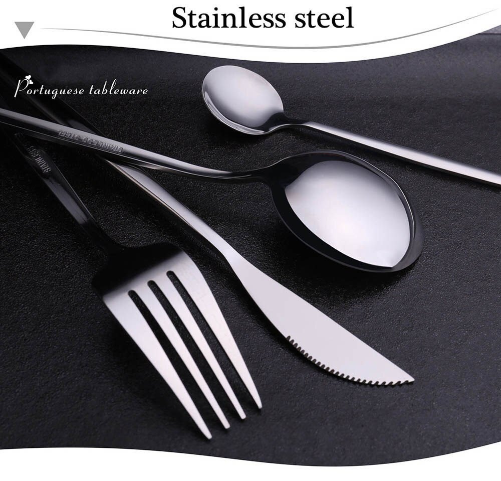 24Pcs 18/10 Stainless Steel Dinnerware Set Black Gold Cutlery Spoon Fork Knife Western Cutleri Silverware tableware Set Supplies