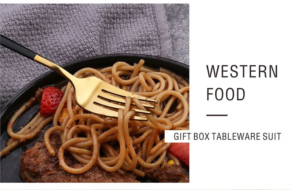 24Pcs 18/10 Stainless Steel Dinnerware Set Black Gold Cutlery Spoon Fork Knife Western Cutleri Silverware tableware Set Supplies