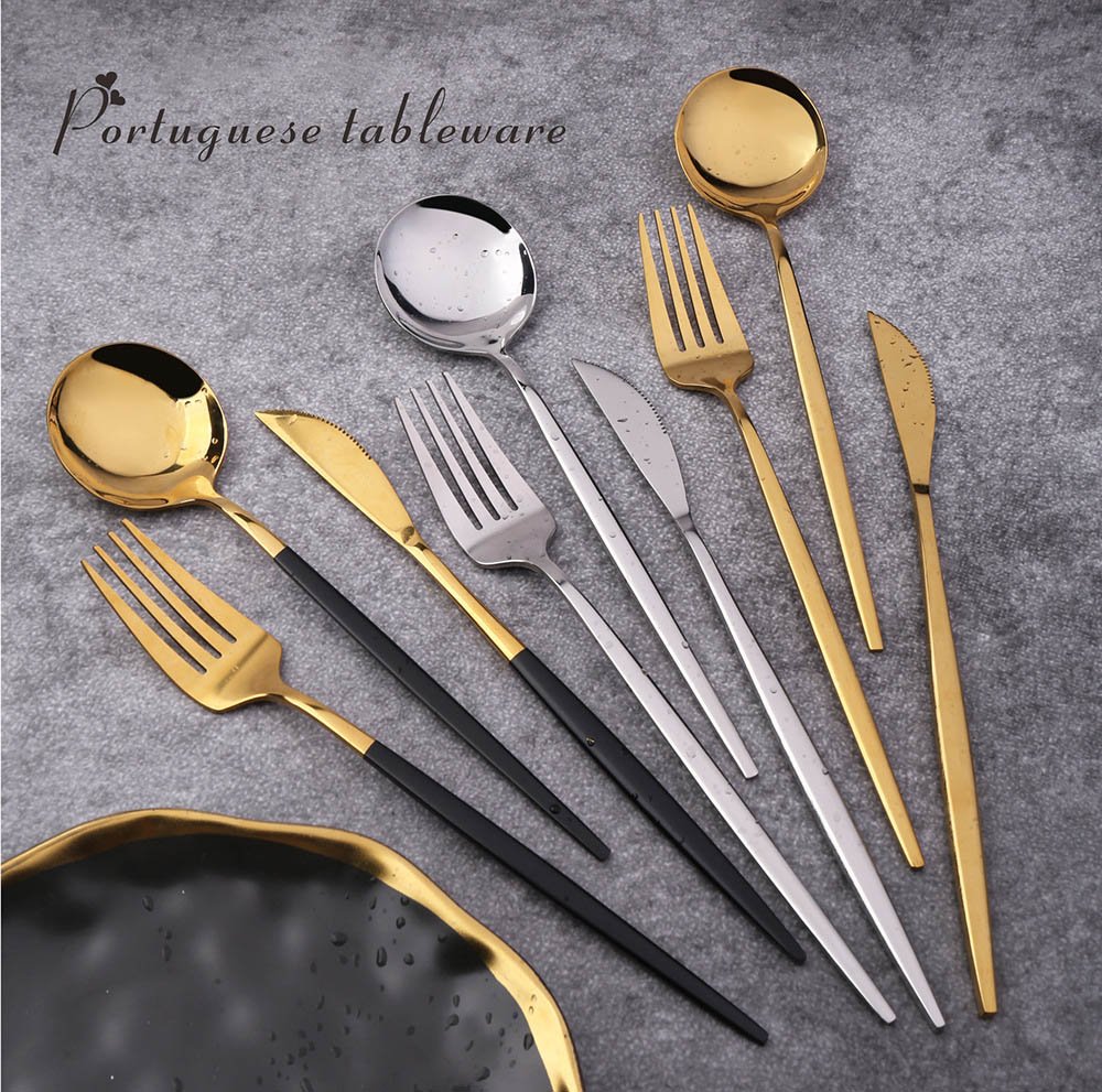24Pcs 18/10 Stainless Steel Dinnerware Set Black Gold Cutlery Spoon Fork Knife Western Cutleri Silverware tableware Set Supplies