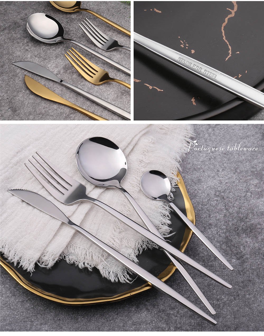 24Pcs 18/10 Stainless Steel Dinnerware Set Black Gold Cutlery Spoon Fork Knife Western Cutleri Silverware tableware Set Supplies
